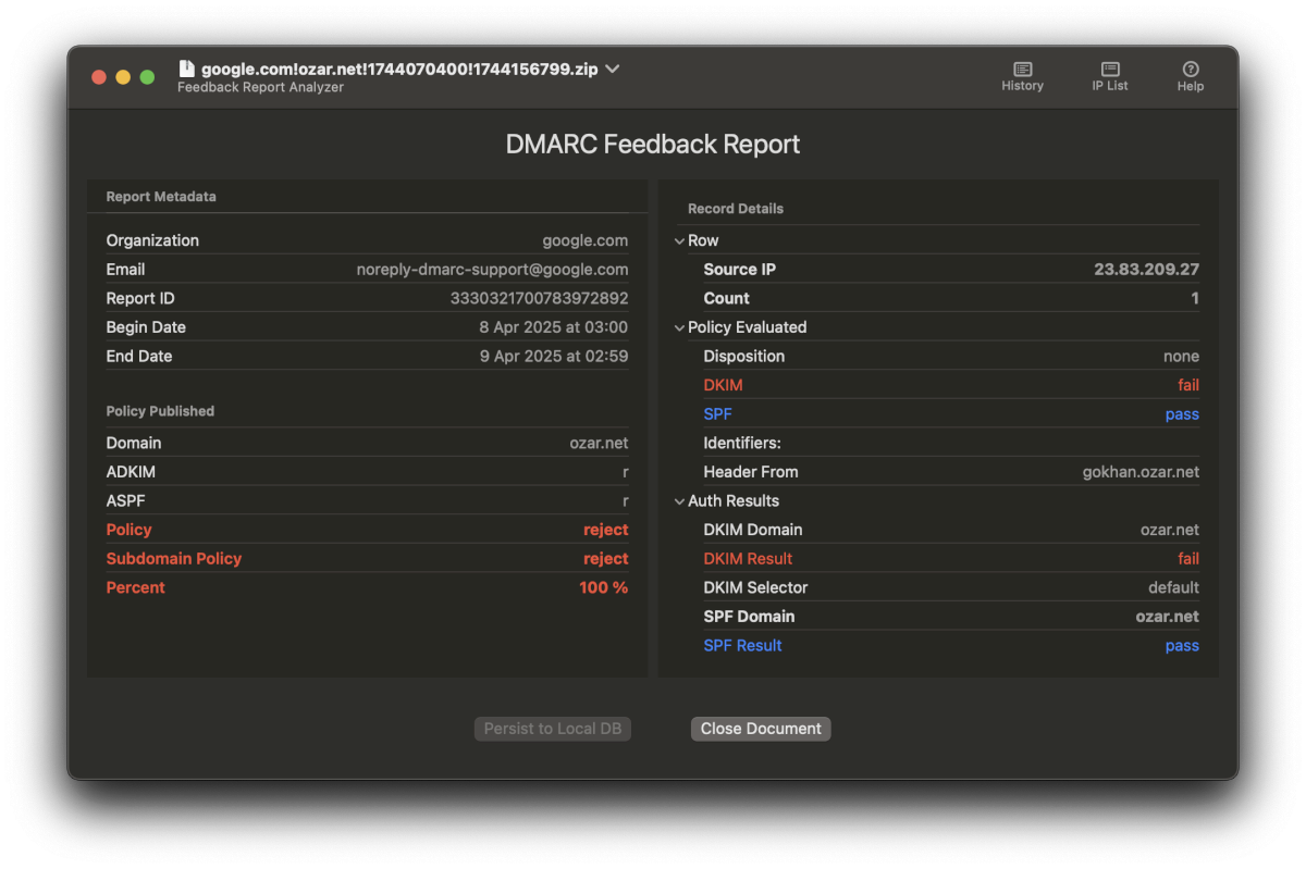 Rapport DMARC analysé par DMARC Aide