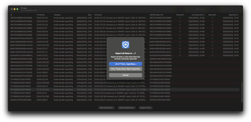 Export facile de la liste d’IPs dans DMARC Aide